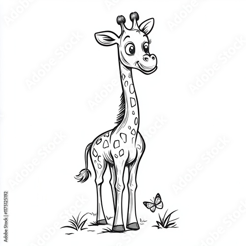 Cute cartoon giraffe illustration, black and white. photo