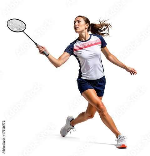 Obraz na płótnie Professional woman badminton player swinging a badminton racket on isolated background w salonie