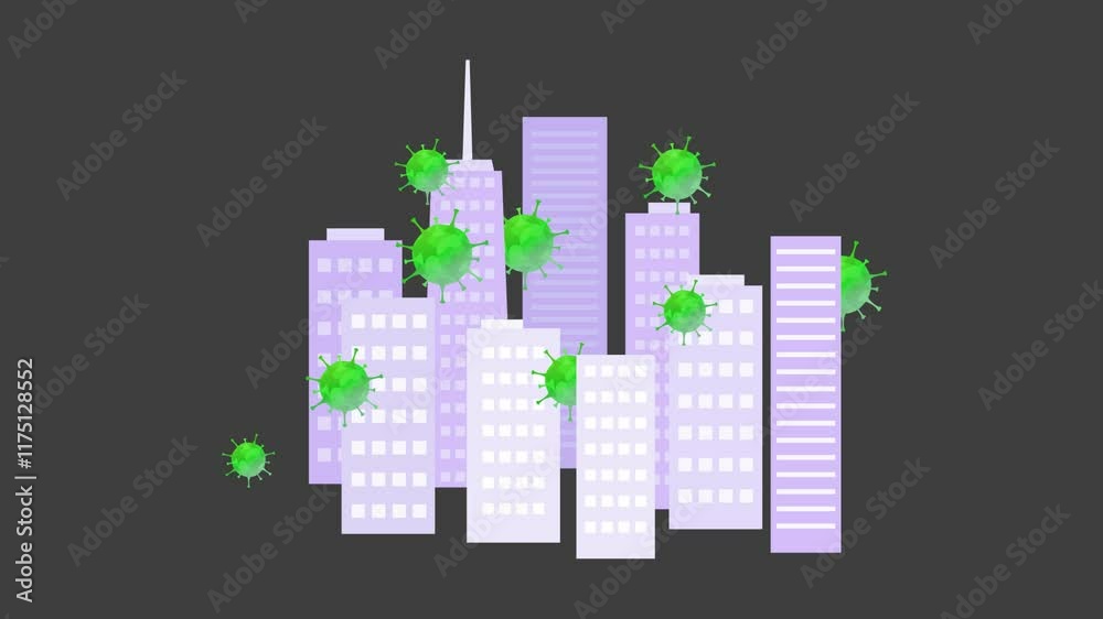 Virus cells are spreading in the city. Loop animation without background. Virus cells are spreading in the city. Loop animation without background.