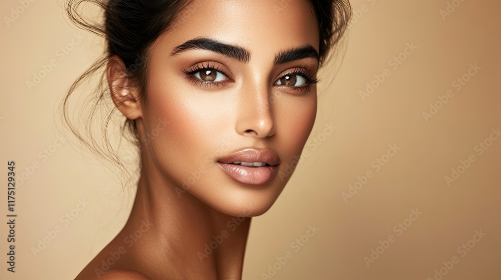 Fototapeta premium A Closeup Portrait of a Woman with Tan Skin and Dark Hair