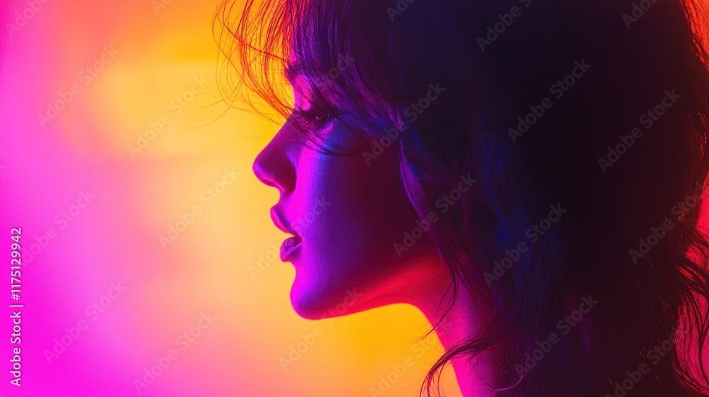 Vibrant Profile Silhouette Of A Woman With Long Hair Vibrant Profile Silhouette Of A Woman With Long Hair