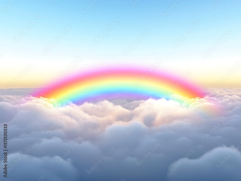 A Beautiful Glowing Rainbow Arc Stretching Across a Clear Sky with Smooth Gradient Colors of Red, Orange, Yellow, Green, and Blue A Beautiful Glowing Rainbow Arc Stretching Across a Clear Sky with Smooth Gradient Colors of Red, Orange, Yellow, Green, and Blue