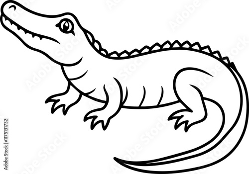 Illustration of an Alligator, Line art of a Crocodile - Vector Illustration