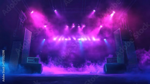 Empty stage with colorful lighting and smoke. (1)