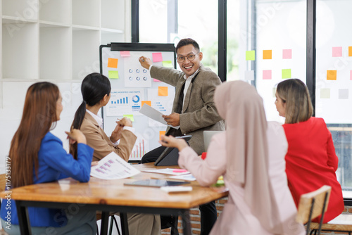 Business asian people, happy and celebration for success in office with company investment and stock market bonus. Teamwork, employees and support or trading achievement excited in boardroom.
