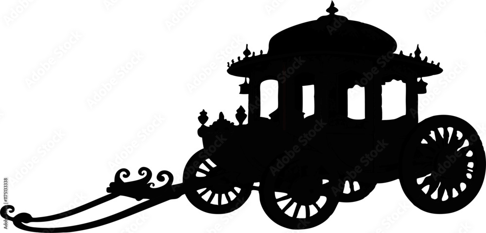 Fototapeta premium The stark silhouette of the horse-drawn carriage against a plain background creates a dramatic and timeless image