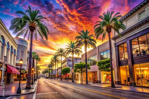 Rodeo Drive Beverly Hills Luxury Shopping Street Double Exposure Sunset