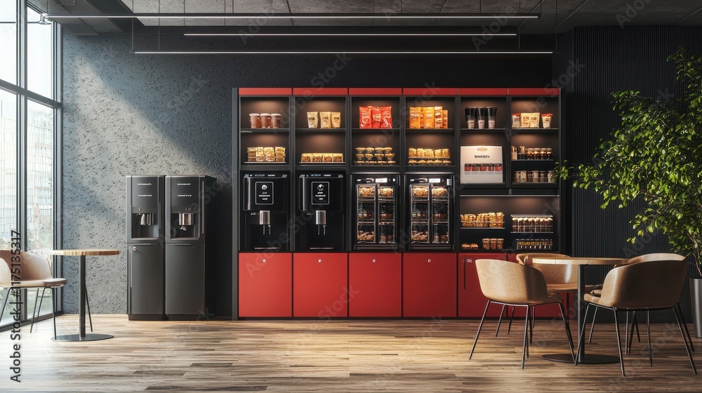Fototapeta premium Modern Office Break Room With Snack And Drink Machines