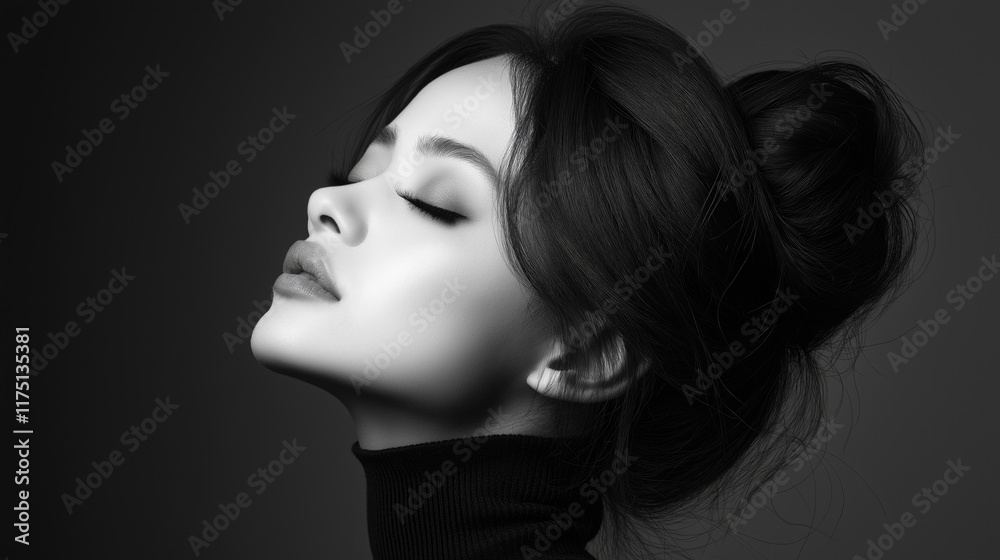 Elegant portrait of young asian woman with graceful profile in black and white. March 8, International Women's Day. Mother's Day Elegant portrait of young asian woman with graceful profile in black and white. March 8, International Women's Day. Mother's Day