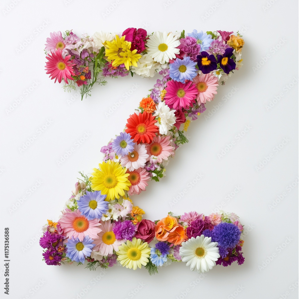 Letter Z of the English alphabet, made entirely of colorful flowers Letter Z of the English alphabet, made entirely of colorful flowers