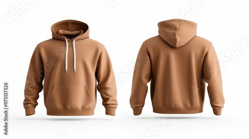 Brown Hoodie Mockup on White Background. Generative AI photo