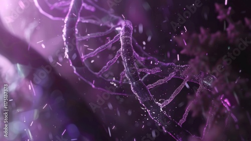 Holographic DNA helix, glowing neon strands, detailed molecular structure, futuristic scientific design, biotechnology, genetics, educational content, innovative science imagery, molecular research.