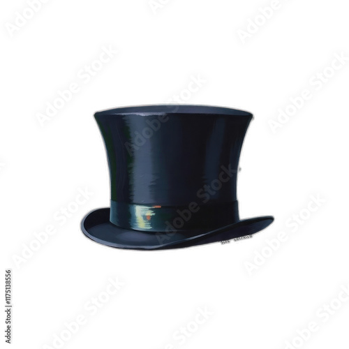 Classic black top hat, isolated on black background, for fashion or historical illustrations.