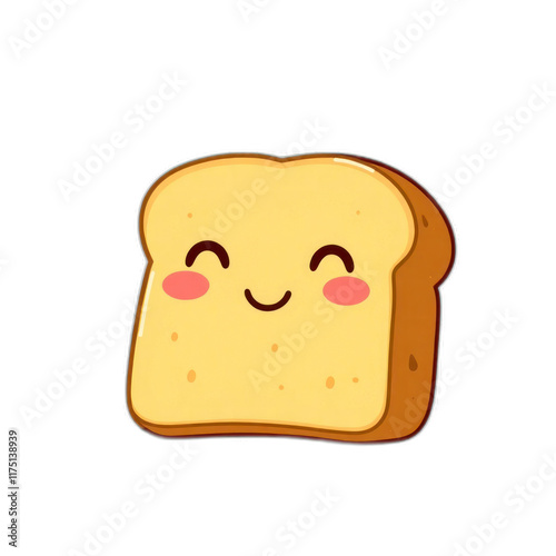 Happy bread slice cartoon illustration, food, breakfast, kitchen background, children's book.