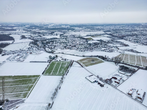 Stirpe Kreis Soest city Airplane view while snowing in deep winter. snow landscape in 59556 photo