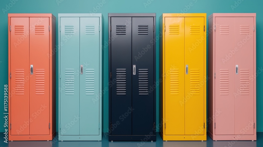 Colorful Retro Lockers in a Modern Classroom Setting Colorful Retro Lockers in a Modern Classroom Setting