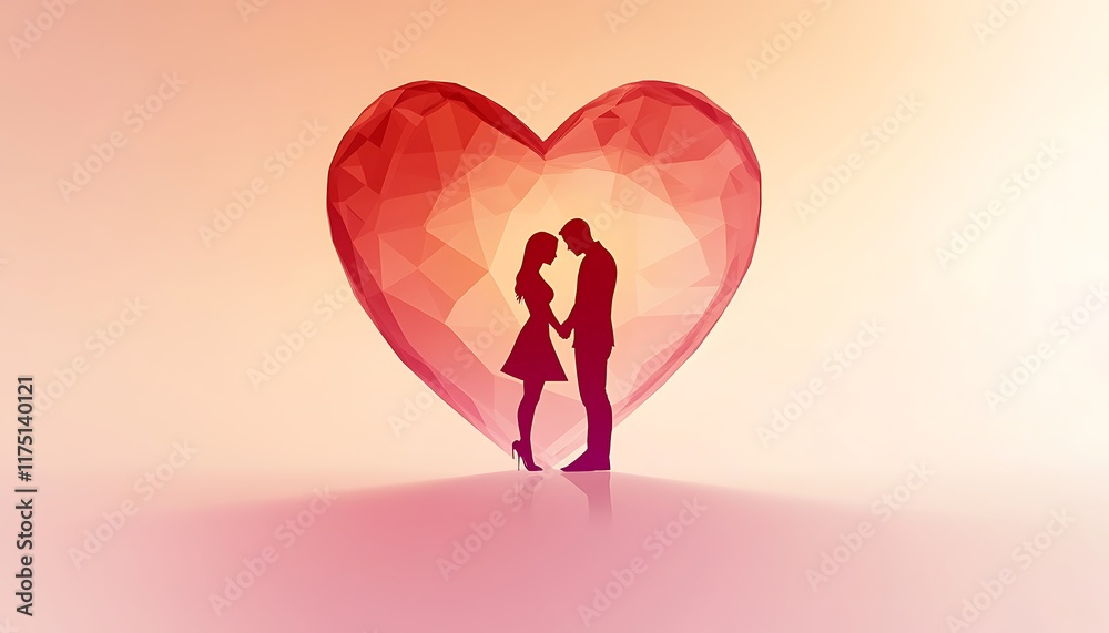A romantic silhouette of a couple embraced within a geometric heart shape, symbolizing love and connection, perfect for Valentine's Day or relationship themes A romantic silhouette of a couple embraced within a geometric heart shape, symbolizing love and connection, perfect for Valentine's Day or relationship themes