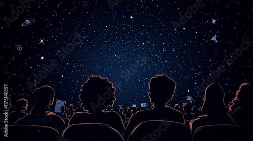 Couple Watching Starry Night Sky in Planetarium Celestial Show Audience View