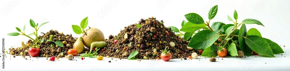 Fototapeta premium Decomposing organic waste on a white background, decay, organic, green