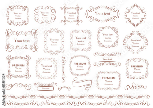 Calligraphic design elements Calligraphic design elements . Decorative swirls and scrolls, vintage frames , flourishes, labels and dividers. Valentine's day Retro vector illustration