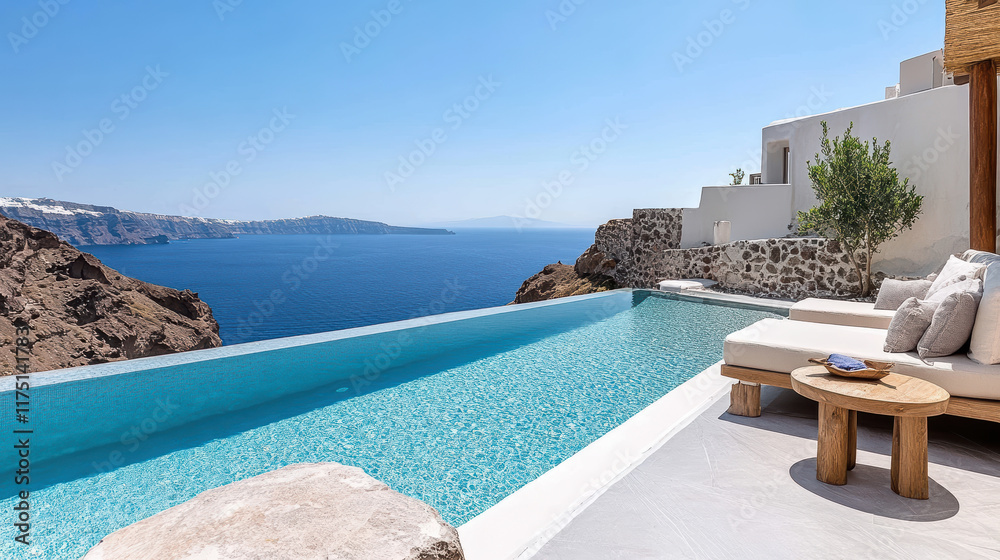 Fototapeta premium Luxurious infinity pool overlooking sea with stunning views and modern design