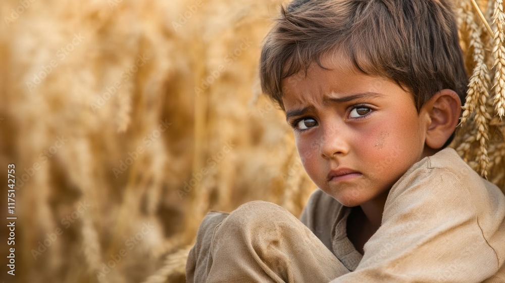 A child sitting quietly with barley swelling on their lower eyelid, in a natural and serene environment A child sitting quietly with barley swelling on their lower eyelid, in a natural and serene environment