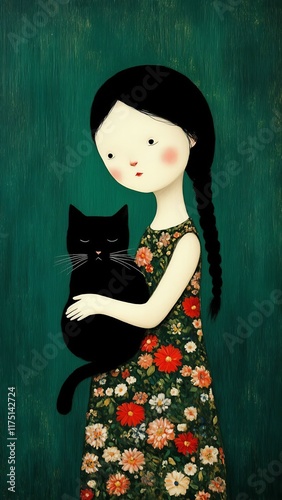 a girl and a cat