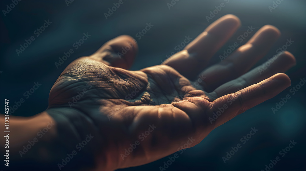 Fototapeta premium Close-Up of an Outstretched Hand with Detailed Skin Texture