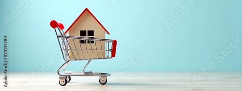 Miniature House in a Shopping Cart – Real Estate and Investment Concept
