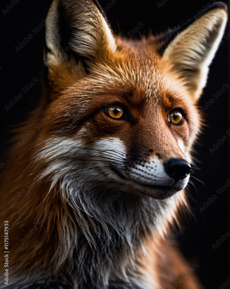 Fototapeta premium Vivid orange fox against dark backdrop showcasing professional photography skills