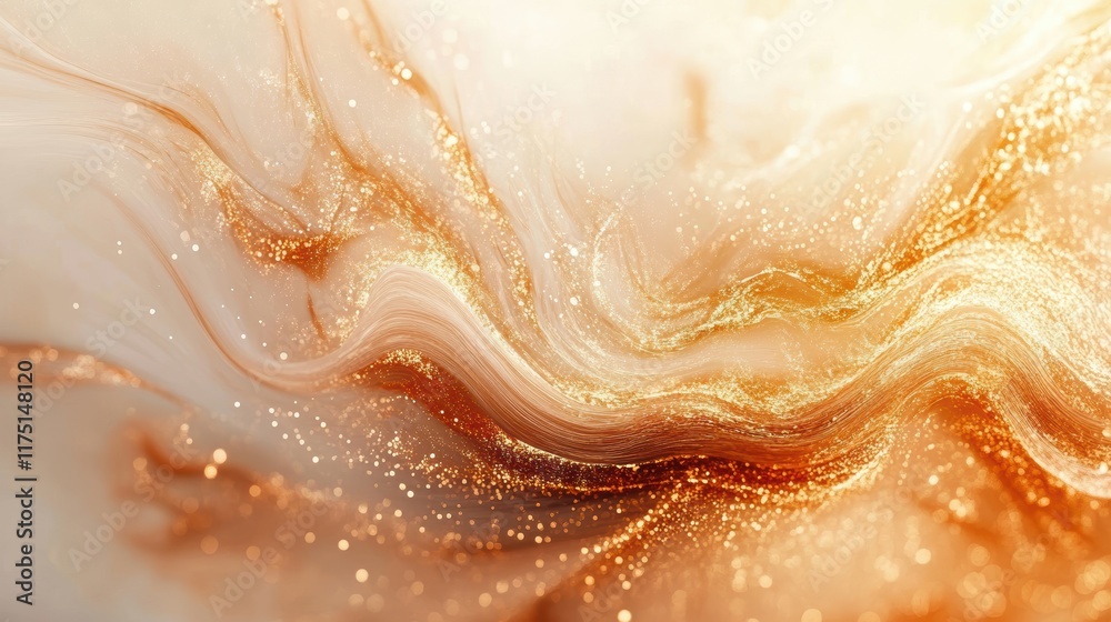 Obraz premium Abstract Flowing Golden Swirls with Glimmering Particles Background