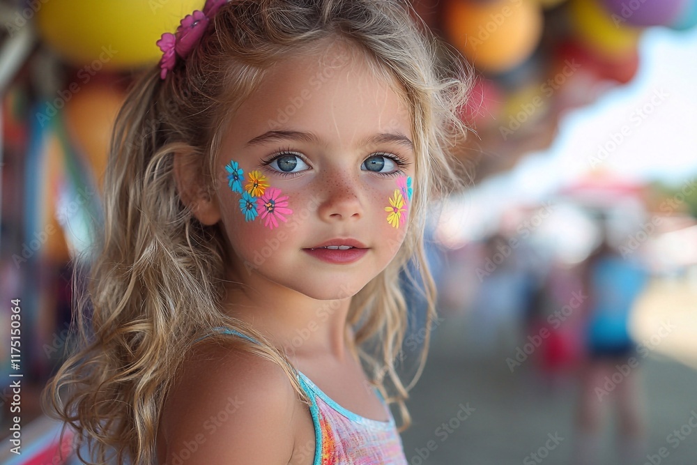 Innocence and happiness captured in a festive carnival setting.
Innocence and happiness captured in a festive carnival setting.
