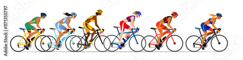 Female cyclists, international women's cycling races colorful vector illustration.