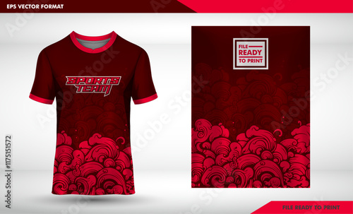 Red T-shirt design template for kids and adults featuring a blank front for custom prints and illustrations