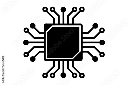 AI Chip Silhouette Icon on White Background - Technology Design Element
