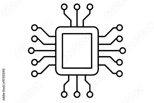 AI Chip Silhouette Icon on White Background - Technology Design Element