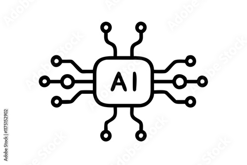AI Chip Silhouette Icon on White Background - Technology Design Element