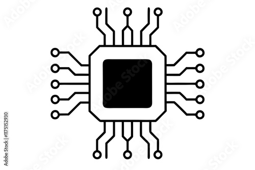 AI Chip Silhouette Icon on White Background - Technology Design Element