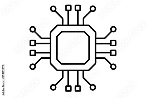 AI Chip Silhouette Icon on White Background - Technology Design Element