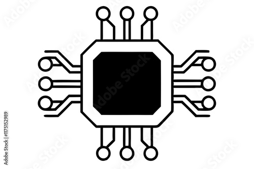 AI Chip Silhouette Icon on White Background - Technology Design Element