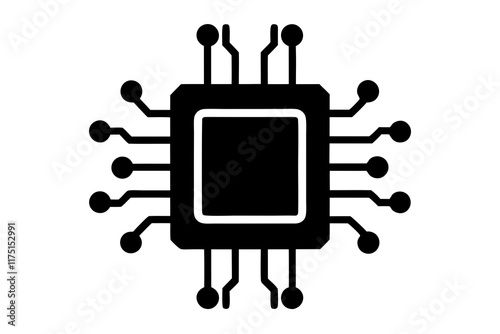 AI Chip Silhouette Icon on White Background - Technology Design Element