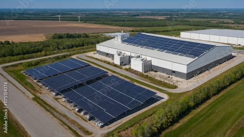 Solar-Powered Industrial Facility: Aerial View of Sustainable Design