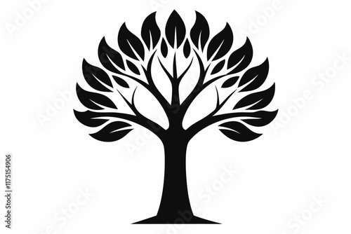 Black Tree Line Art Icon Silhouette on White Background