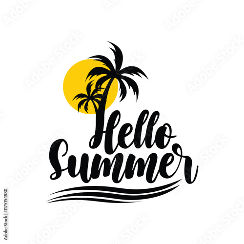 Hello summer hand drawn vector text illustration.