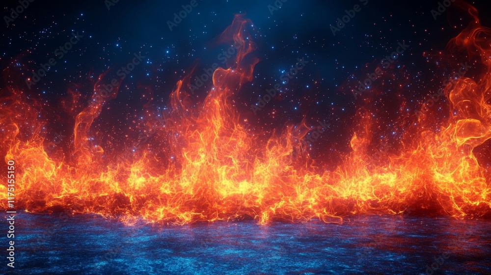 Fire on Blue Background with Overlay Effect. Generative AI Fire on Blue Background with Overlay Effect. Generative AI