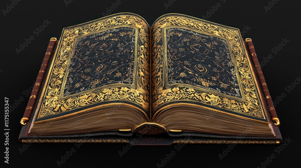 Fototapeta premium Ornate Antique Book Open Displaying Gold Leaf Designs