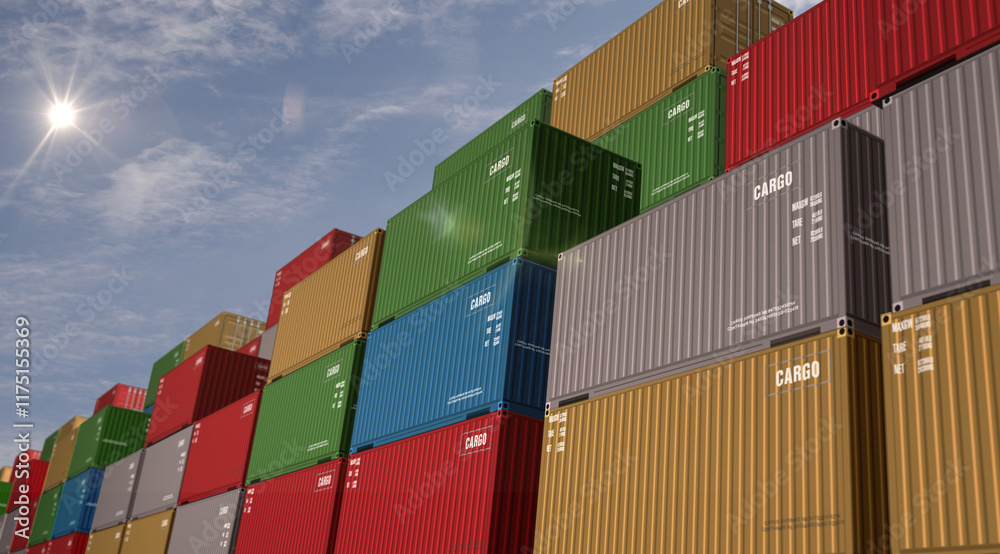 Fototapeta premium Cargo transport import export shipping containers