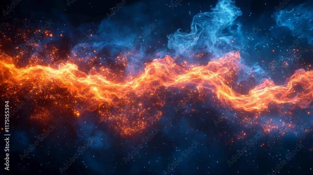 Fototapeta premium Fiery Wave on a Cosmic Background. Generative AI