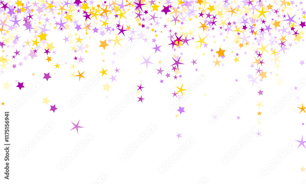 Inspiring stars outburst vector background. Birthday decor elements in purple yellow colors. Fireworks star shapes pattern. Joy concept. Cosmic shimmer. Inspiring stars outburst vector background. Birthday decor elements in purple yellow colors. Fireworks star shapes pattern. Joy concept. Cosmic shimmer.