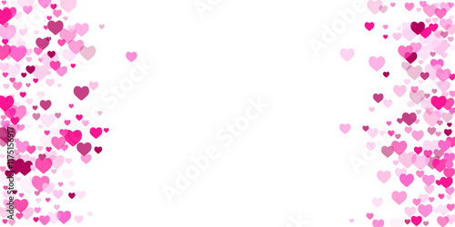 Love concept scattered hearts romantic vector background. Valentine's Day backdrop. Dreamy pink hearts celebration cluster. Lively ornament.